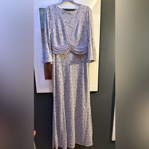 Onyx Nite Gray Ruched Sheath Dress with Bell Sleeves